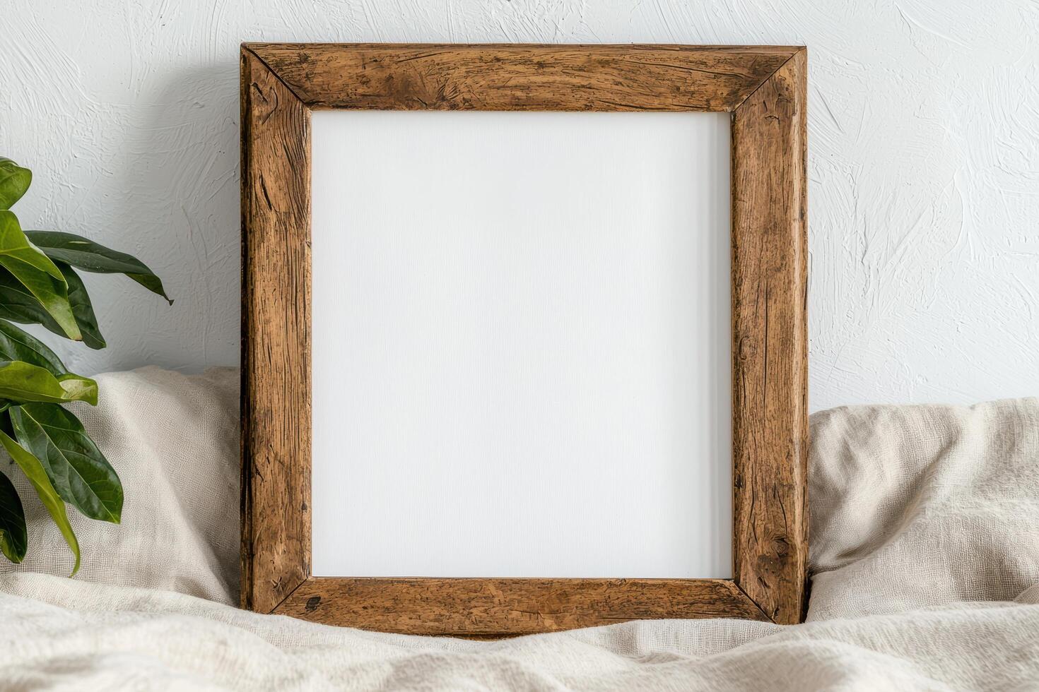 Rustic wooden frame with blank white space photo