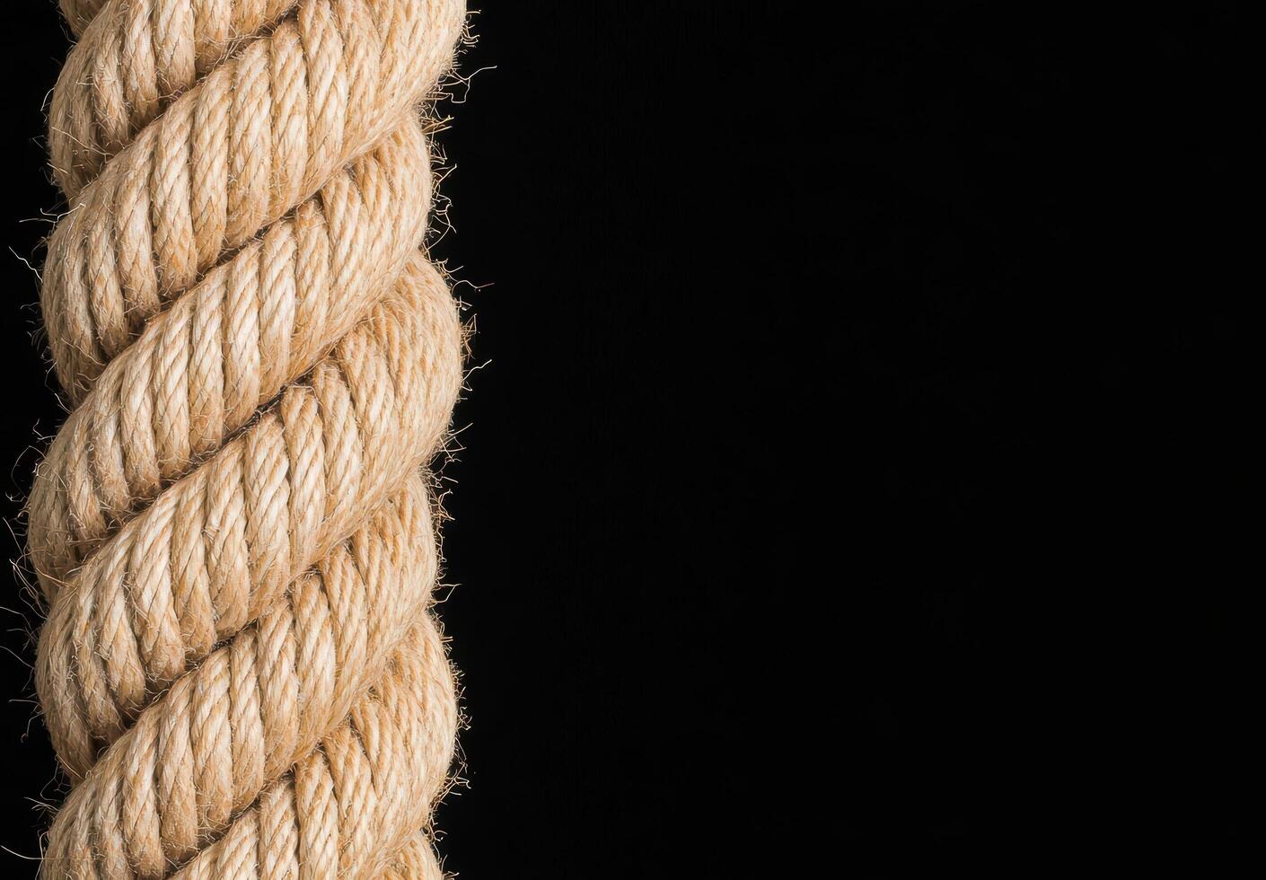 Closeup of a twisted rope against a black background photo