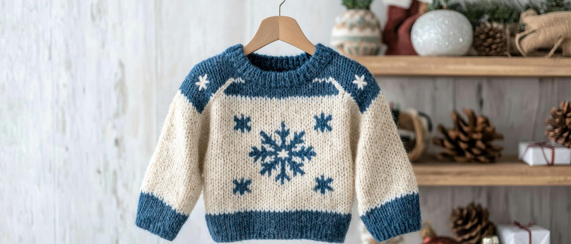 Cozy winter sweater with snowflake pattern photo