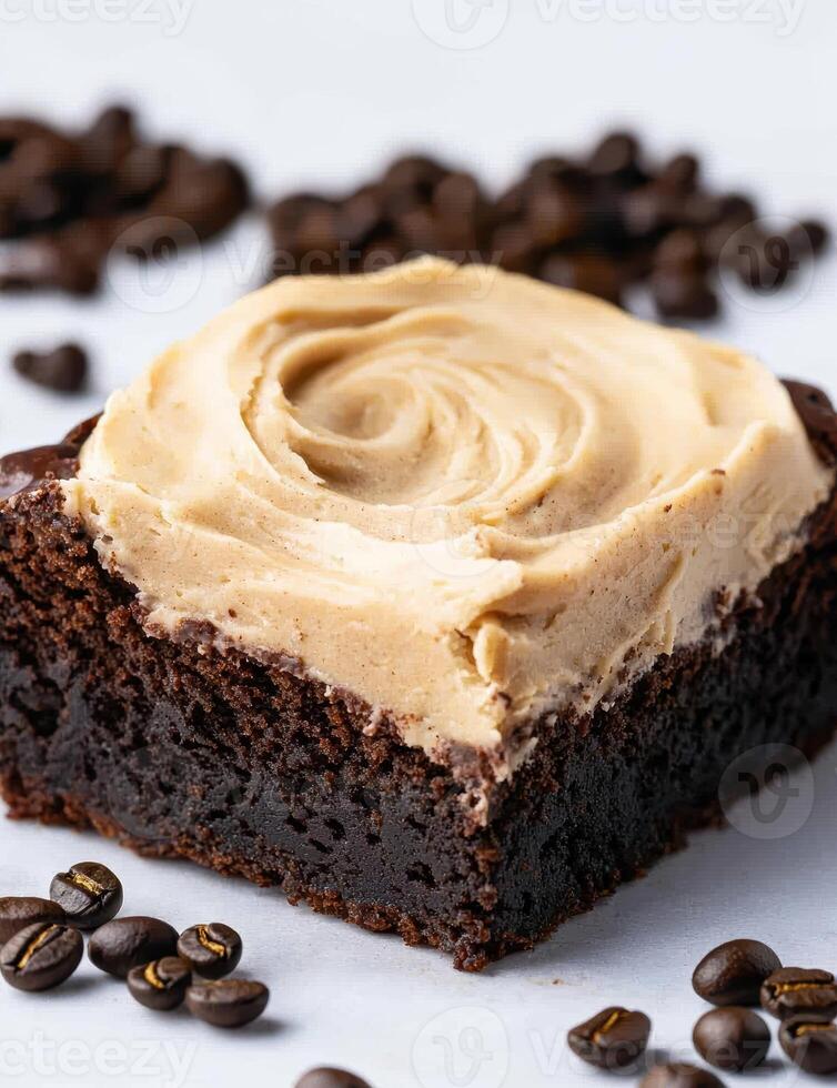 Decadent chocolate brownie with creamy peanut butter frosting photo