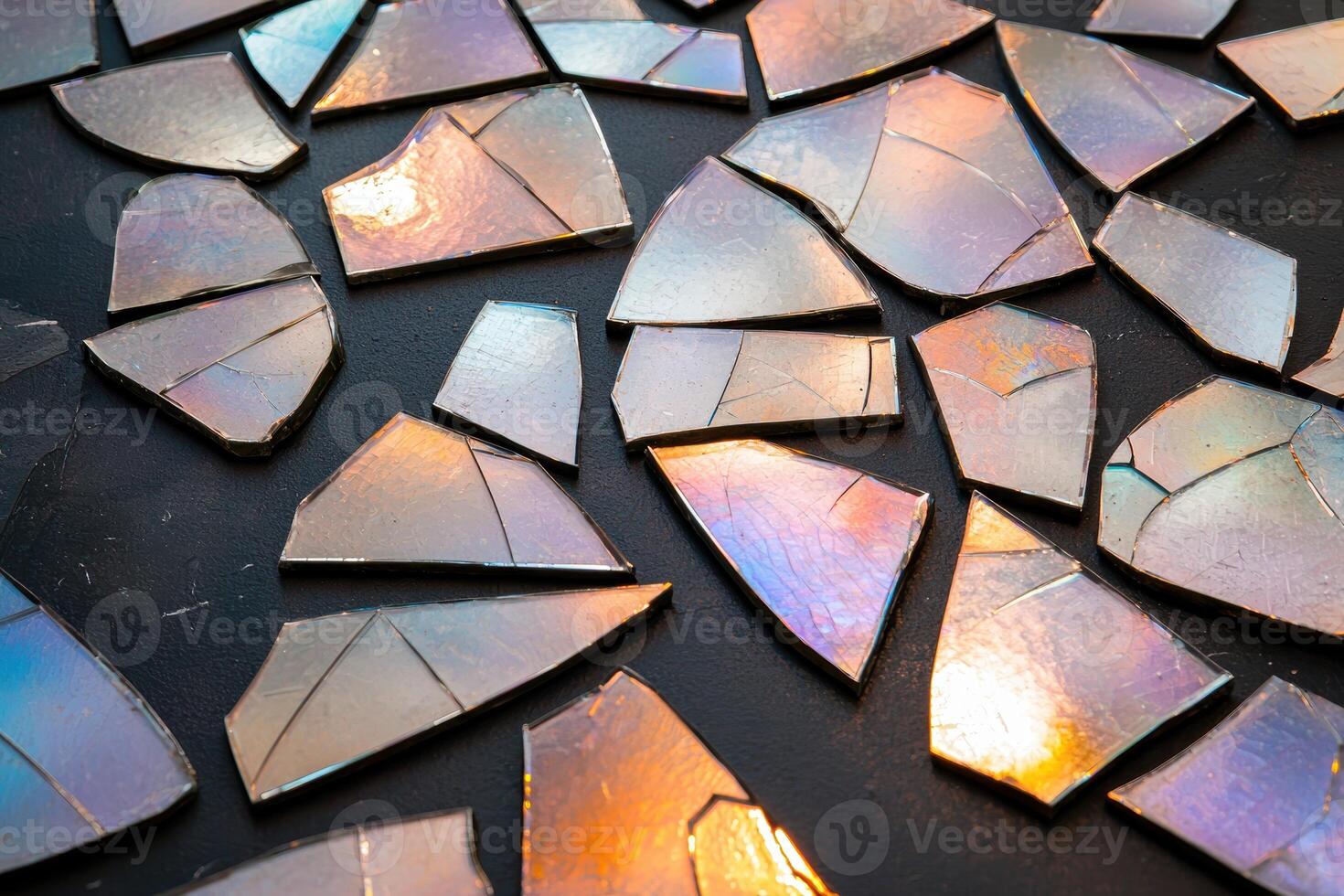 Shattered glass mosaic with iridescent colors photo