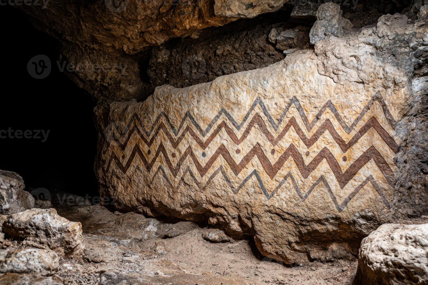 Ancient rock art in a cave photo