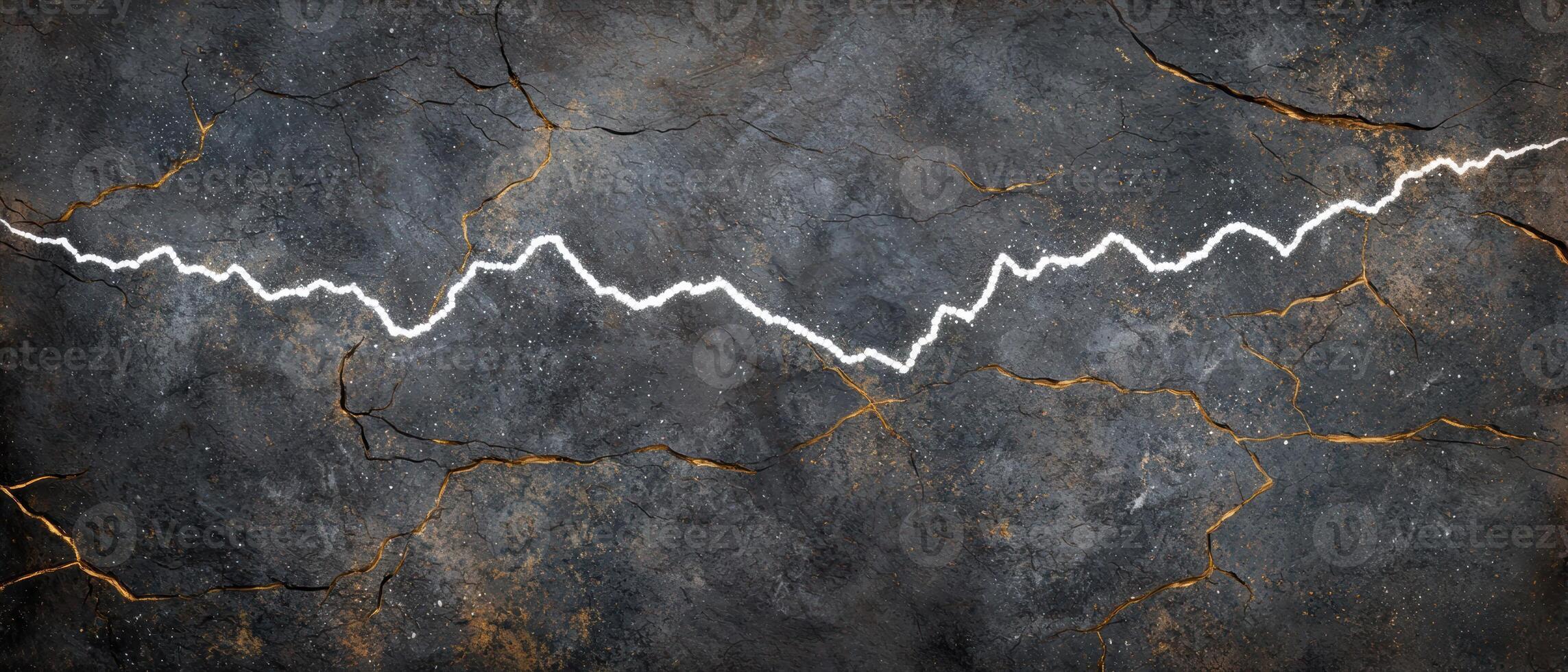 Cracked stone surface with lightning bolt patterns photo