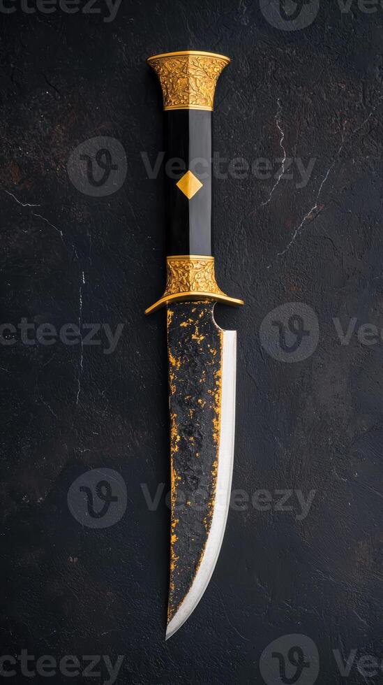 Ornate golden dagger on dark background photo