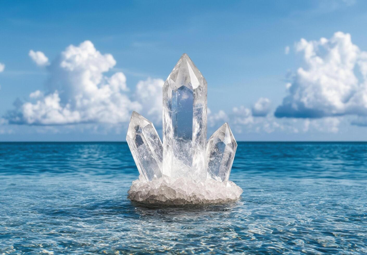 Majestic crystal formation floating on tranquil ocean photo