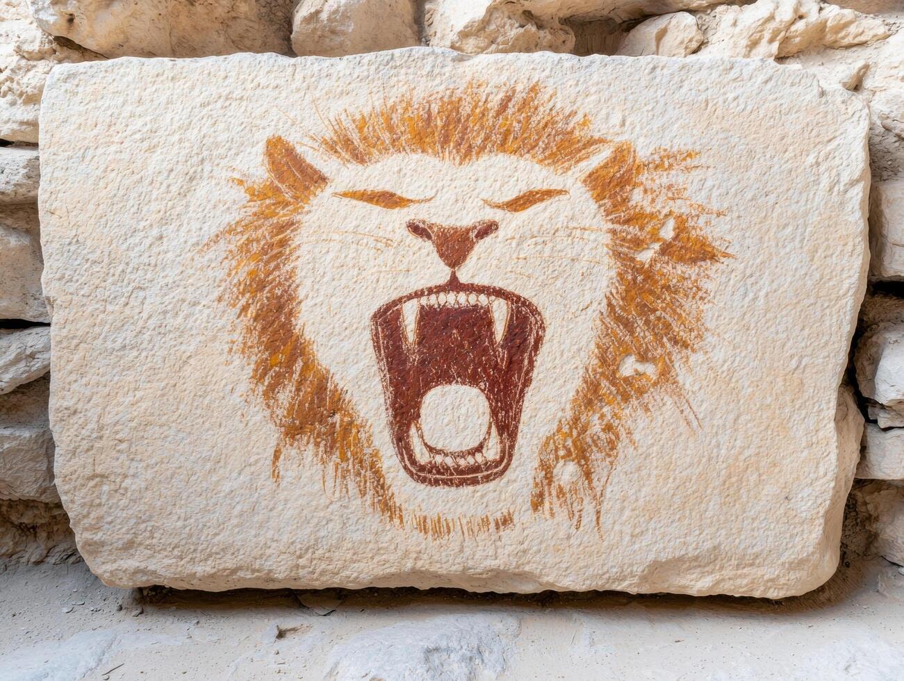 Fierce lion roaring on stone wall photo