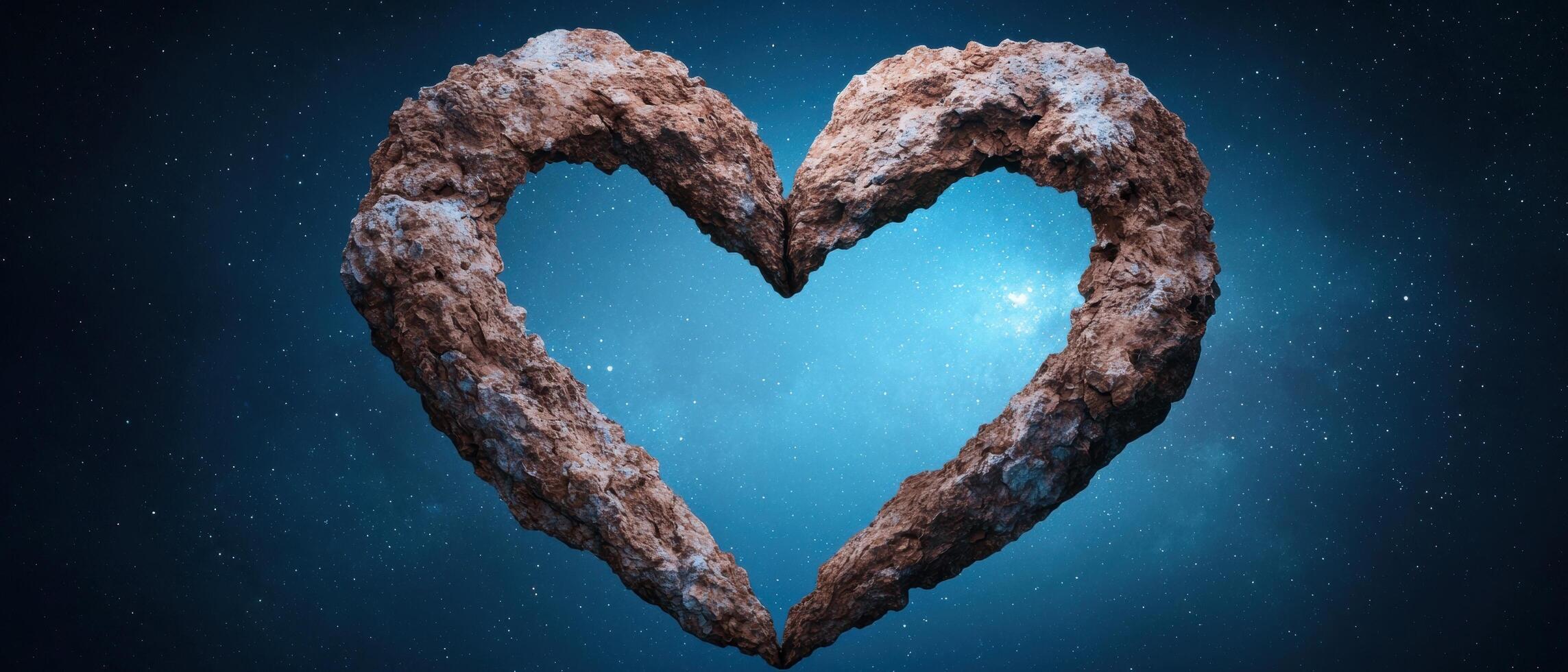 heart shaped rock formation against starry night sky photo