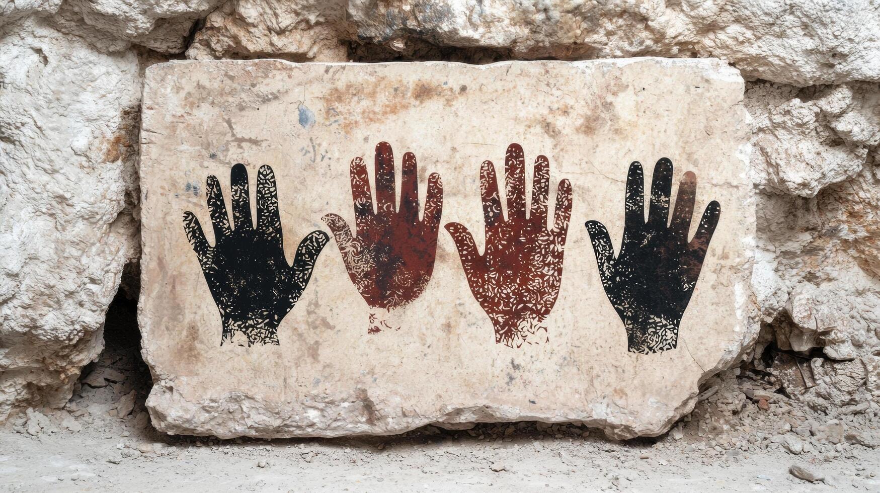 Handprints on stone wall photo