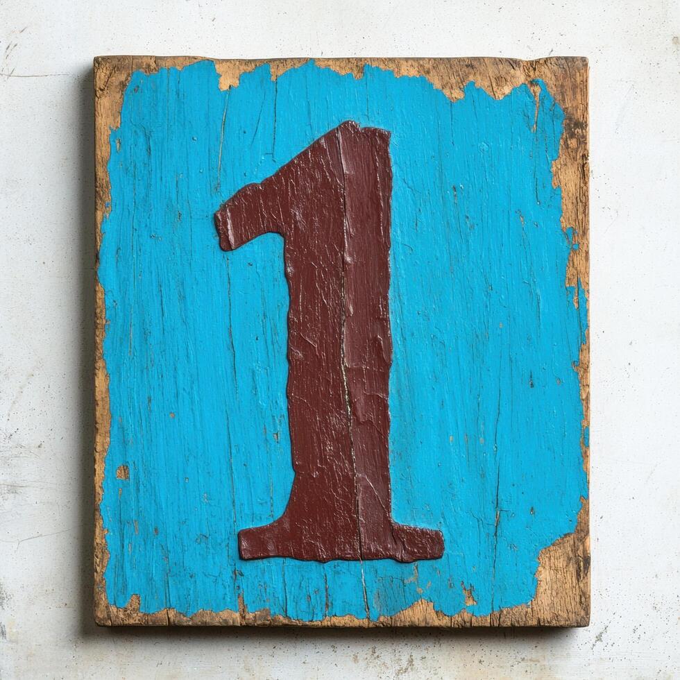 Rustic wooden number one sign photo