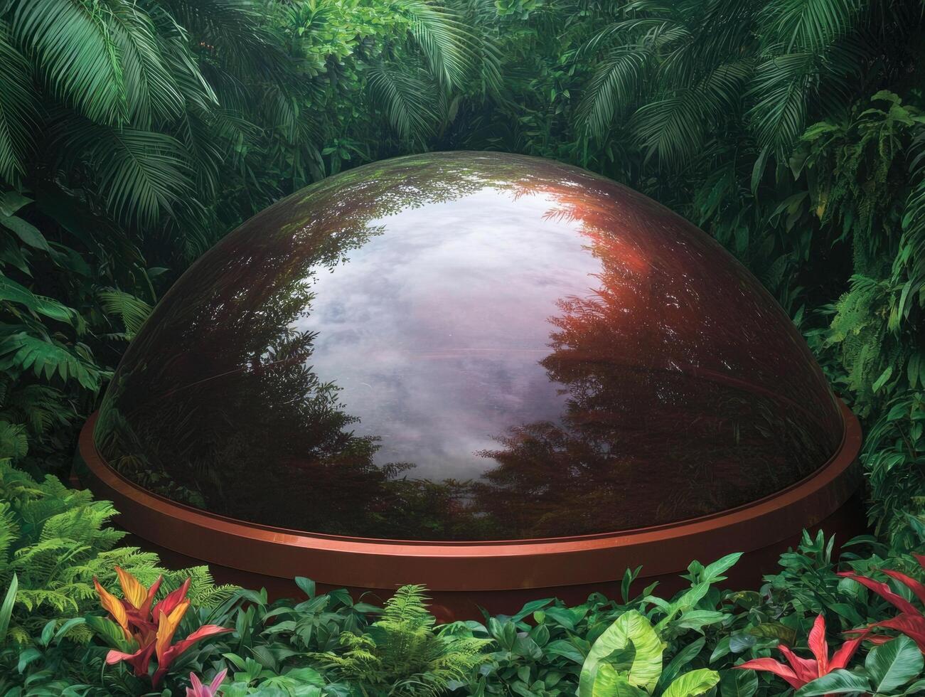 Surreal tropical garden with mirrored dome photo