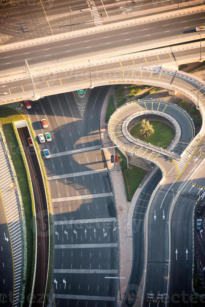 Top view of highway interchange in Dubai photo