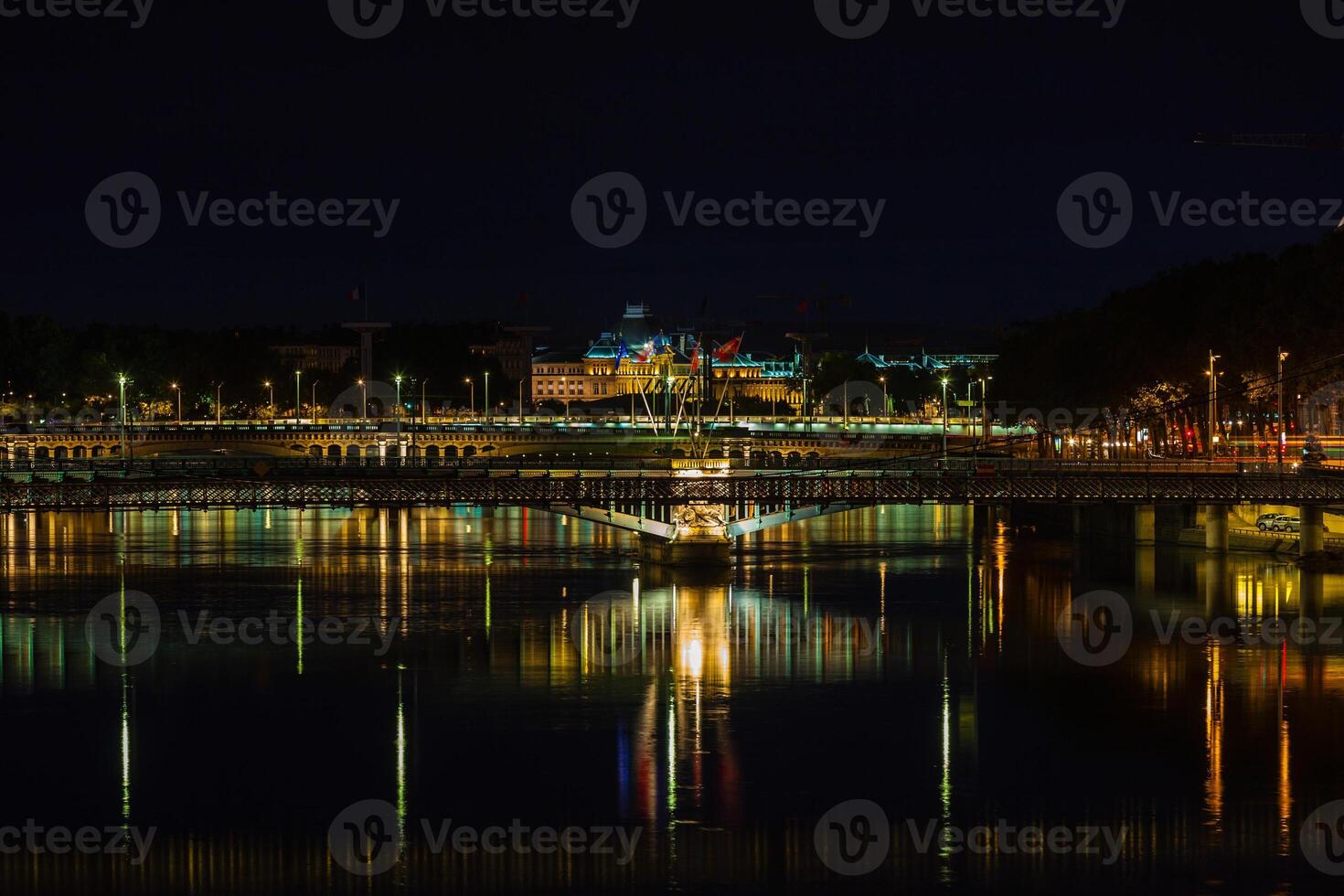 Cityscape of Lyon, France at night photo