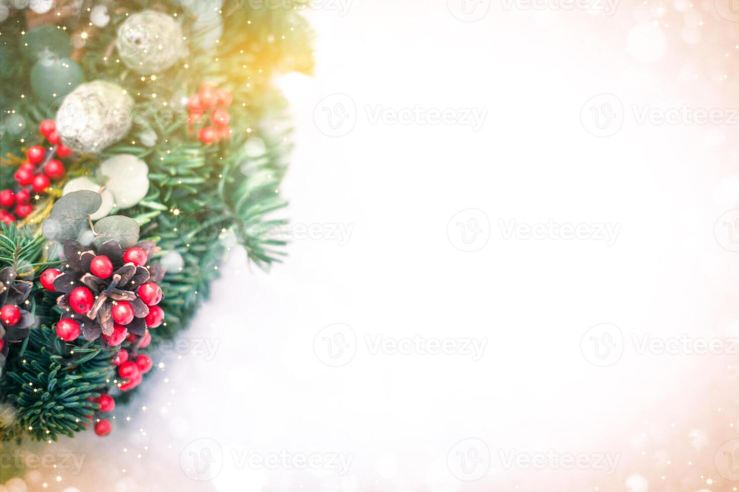 Christmas wreath isolated on a white snow background photo