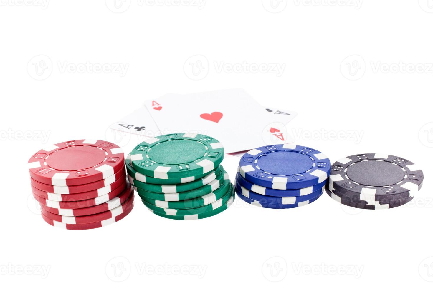 color poker chip stacks and two ace cards photo