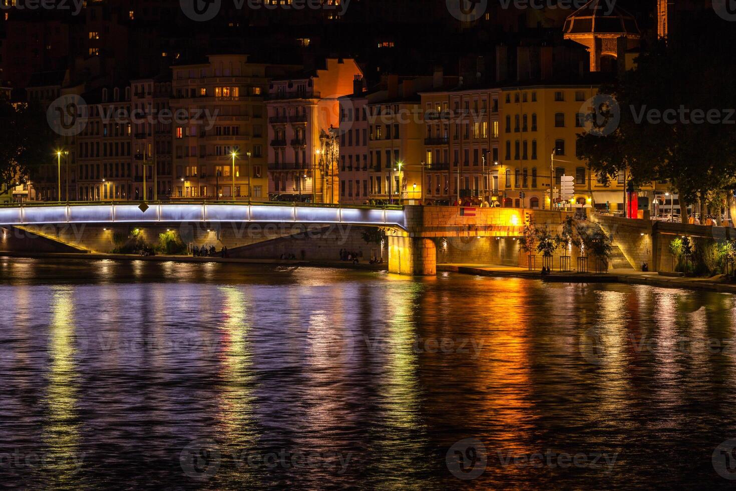 Cityscape of Lyon, France at night photo
