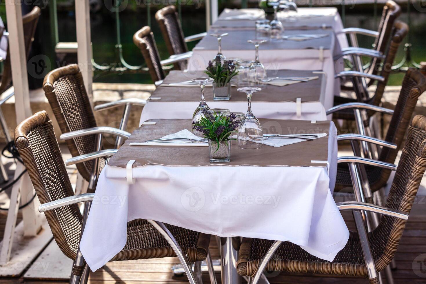 Cozy Restaurant tables ready for service photo