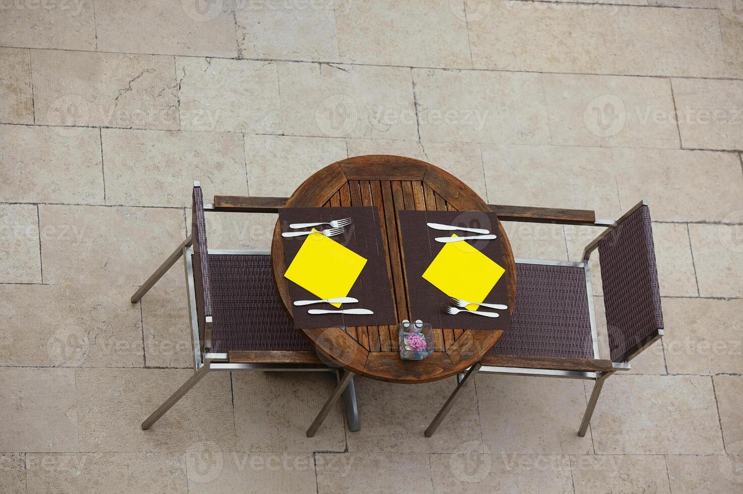 Outdoor summer cafe tables with chairs photo