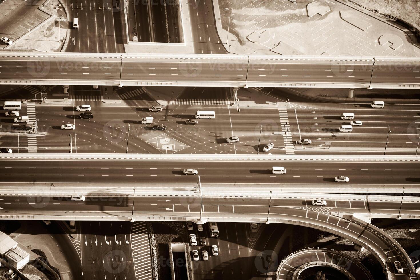 Top view of highway interchange in Dubai, UAE photo