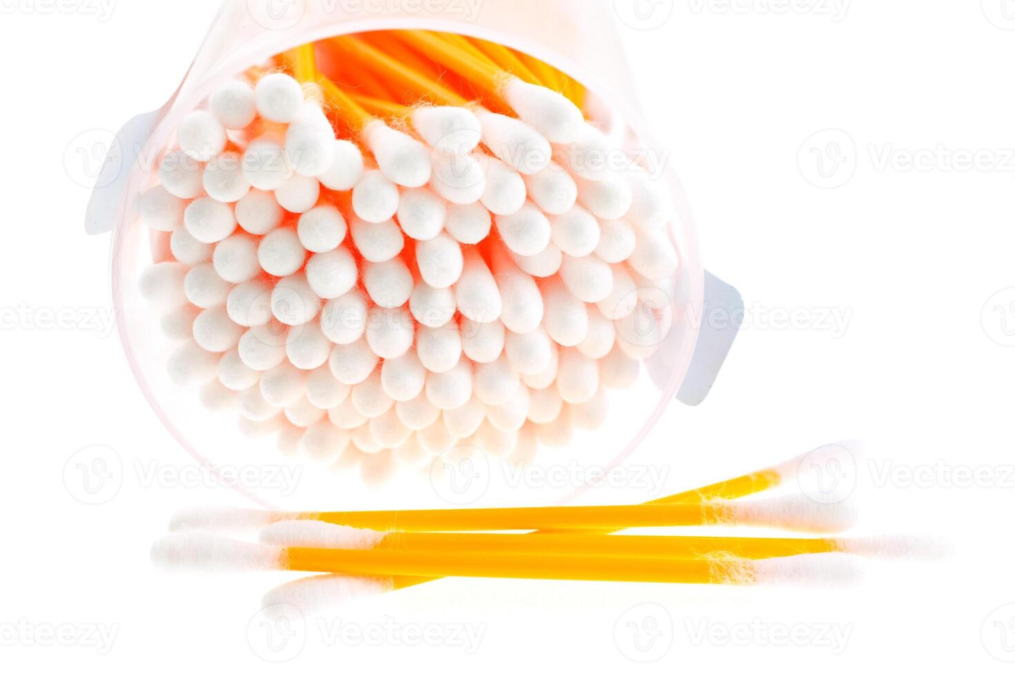 cotton buds in transparent plastic box photo