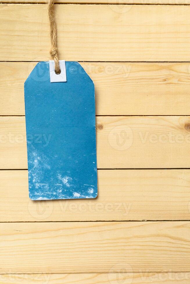 label on wooden background photo