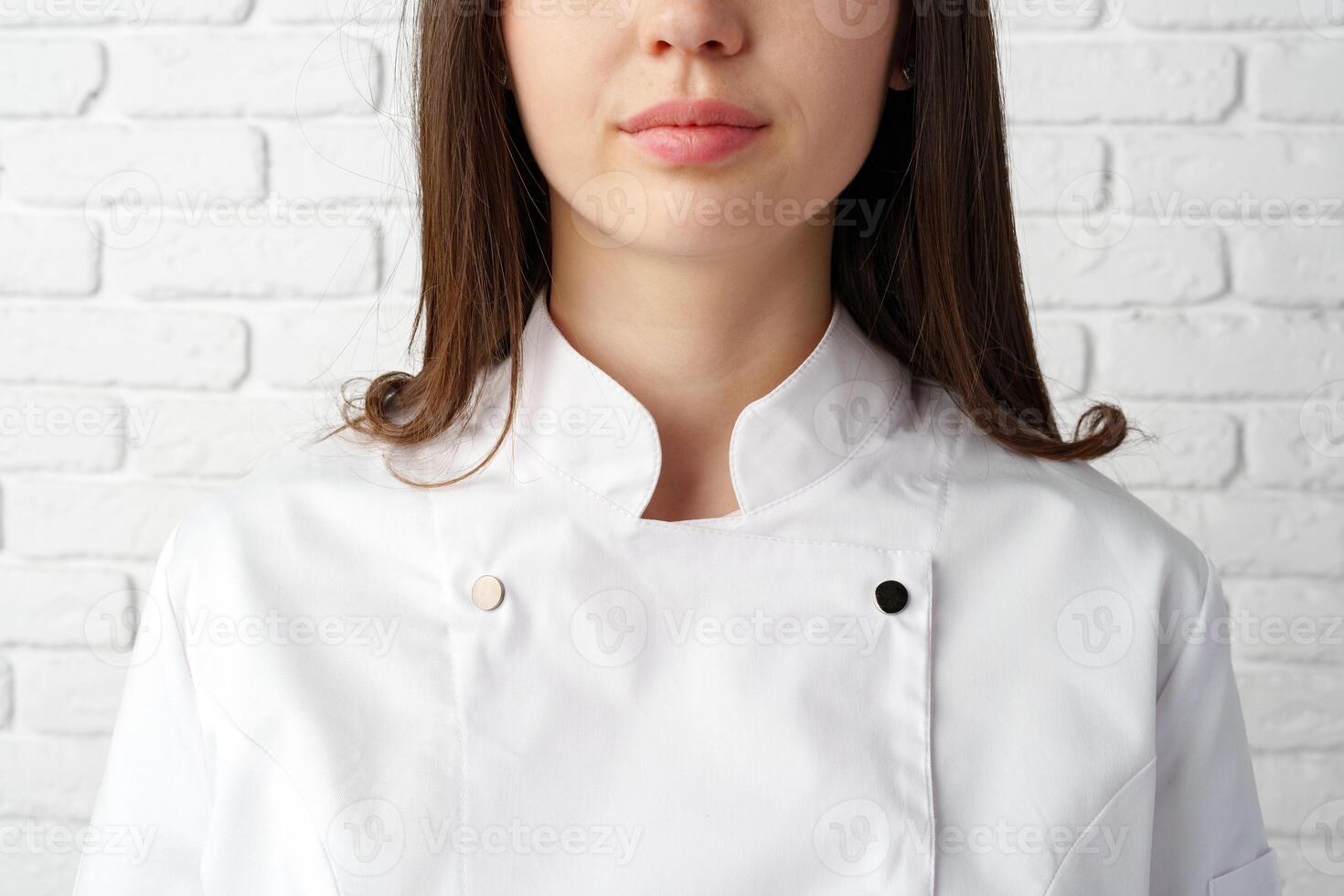 White Chef Shirt With Buttoned Collar and Patch Pocket photo