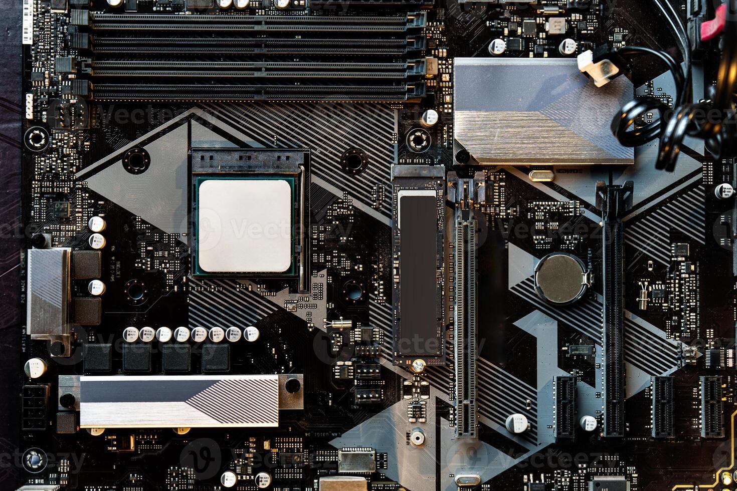 Computer parts of processing unit close up photo