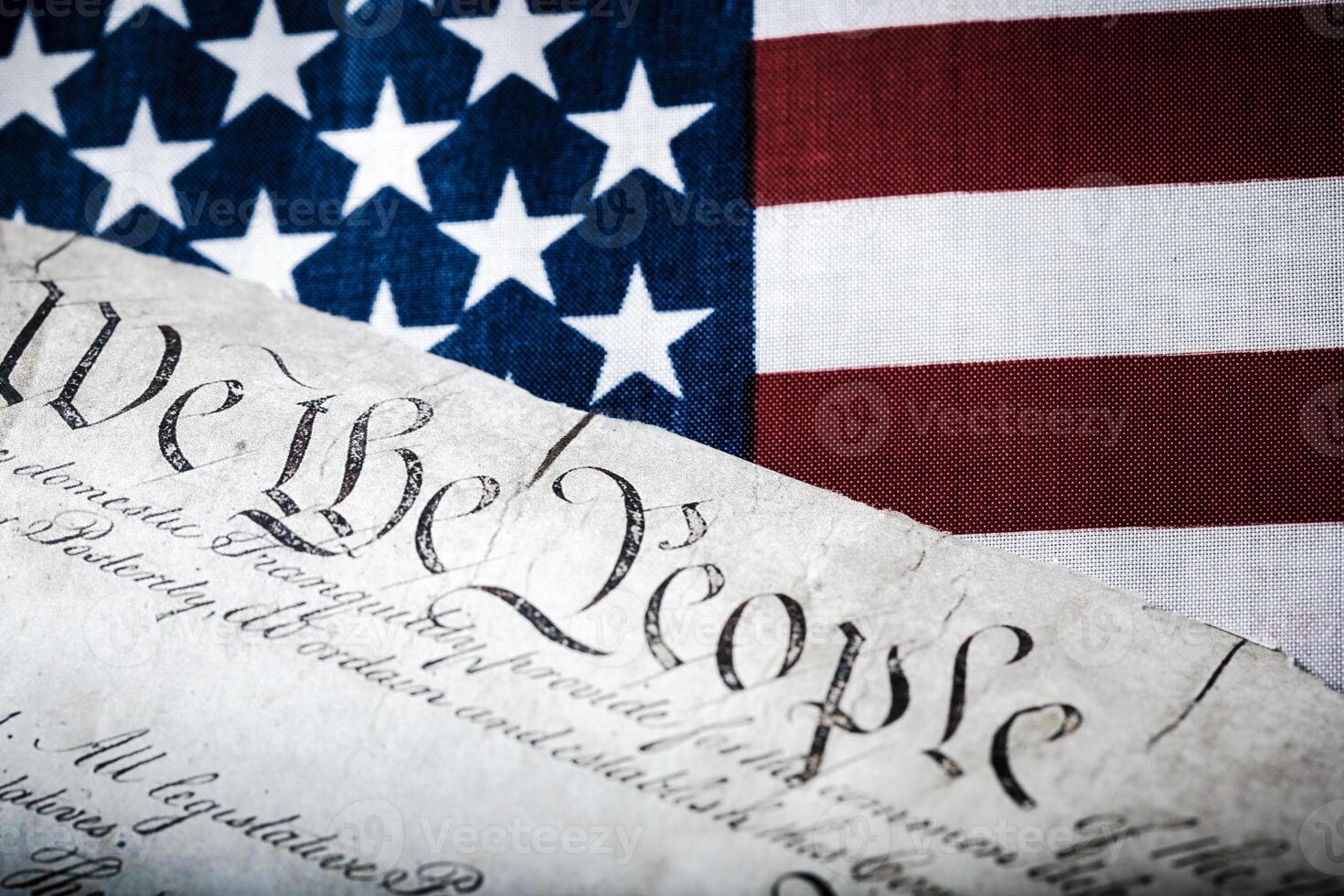 The American Constitution on a flag background photo