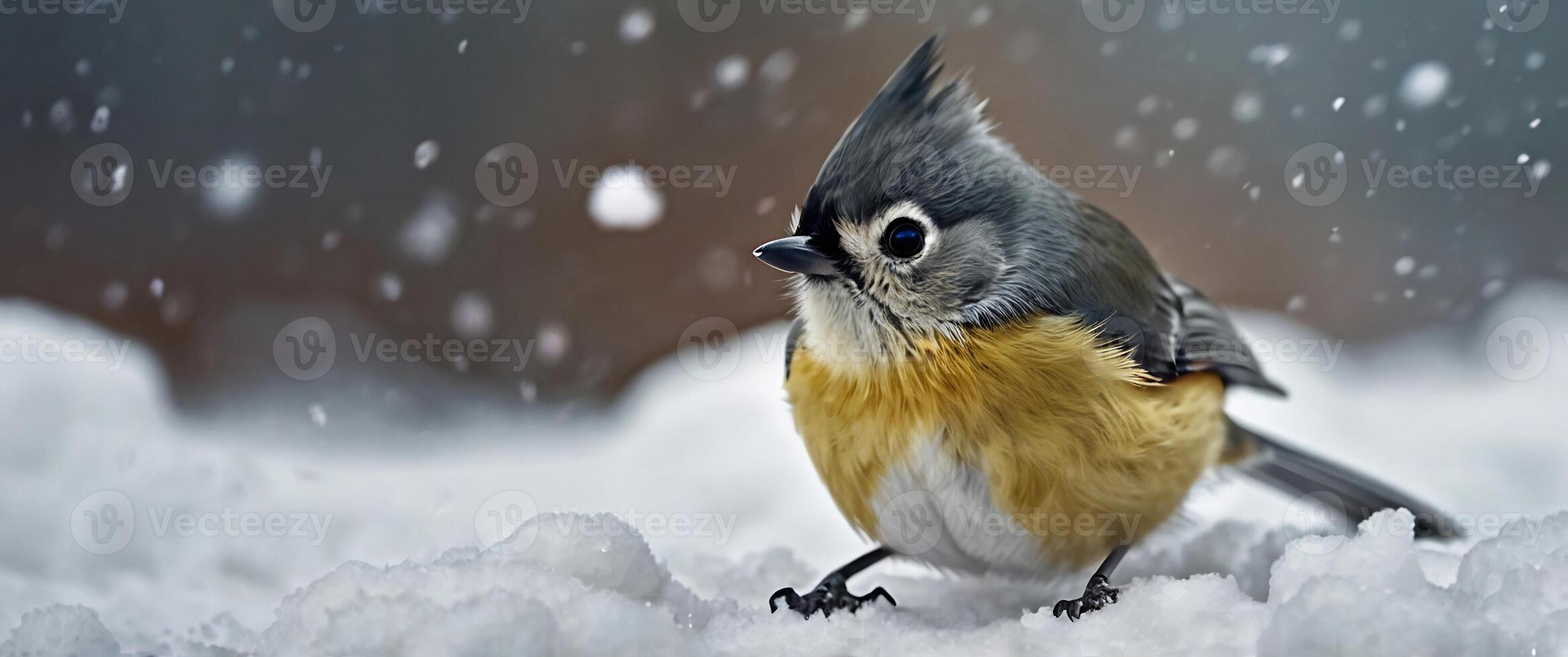 A bird is standing on snow in the snow photo