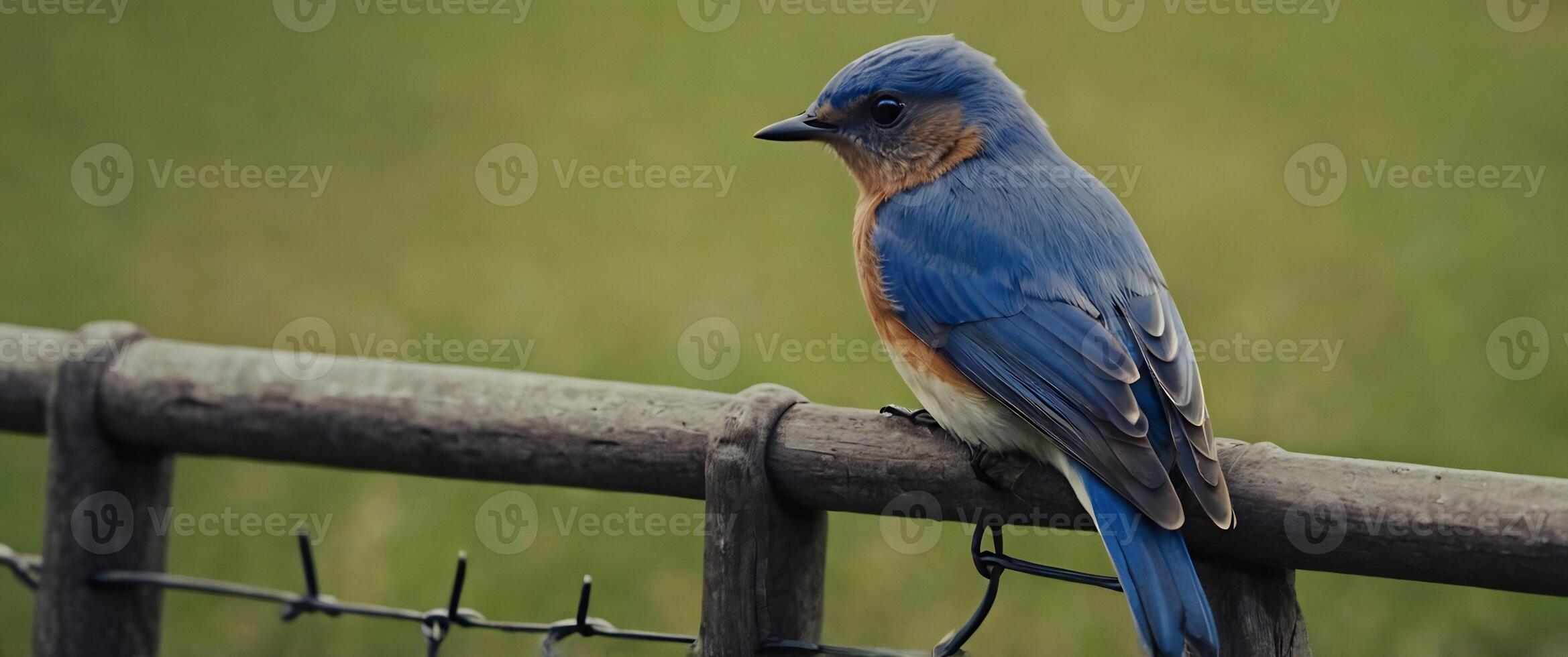 A blue bird sitting on a fence post photo
