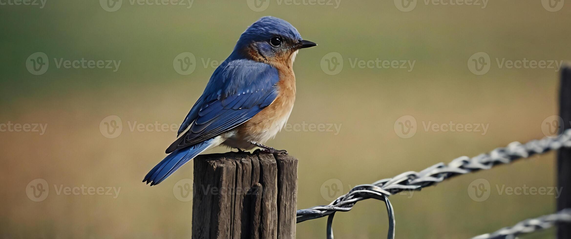 A blue bird sitting on a fence post photo