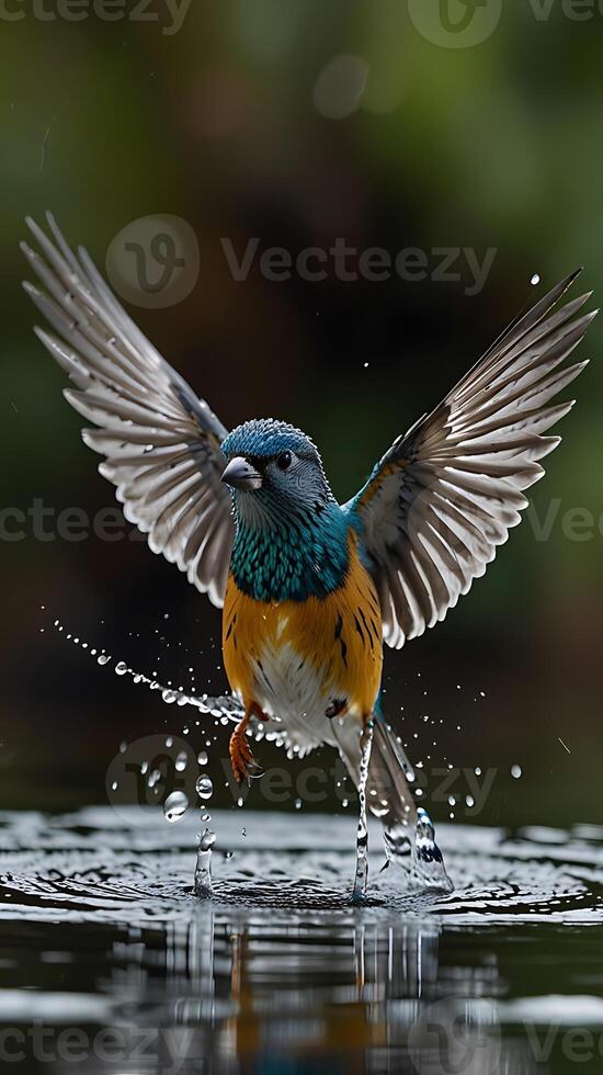 A bird with its wings spread photo