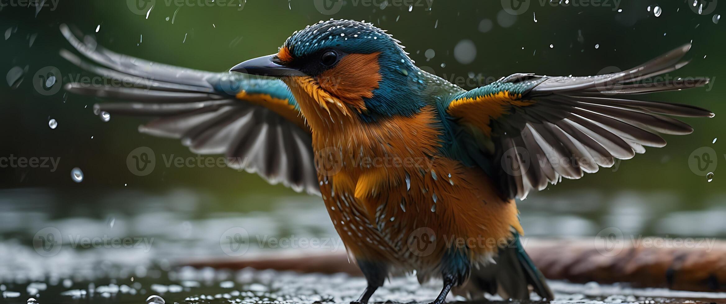 A bird with its wings spread out photo