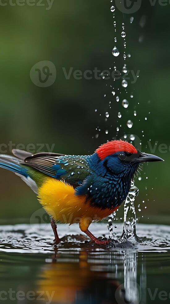 A colorful bird is standing in the water photo