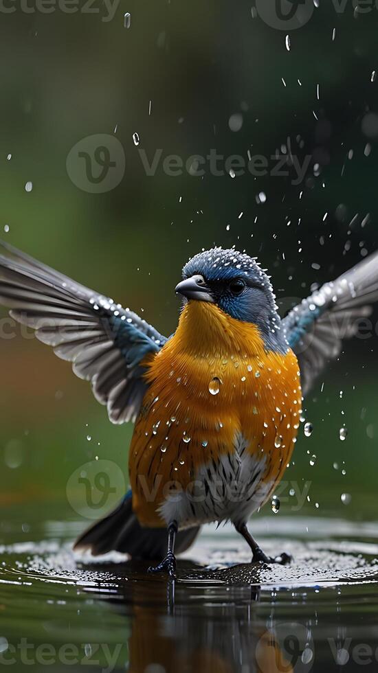 A bird with water droplets on it's wings photo