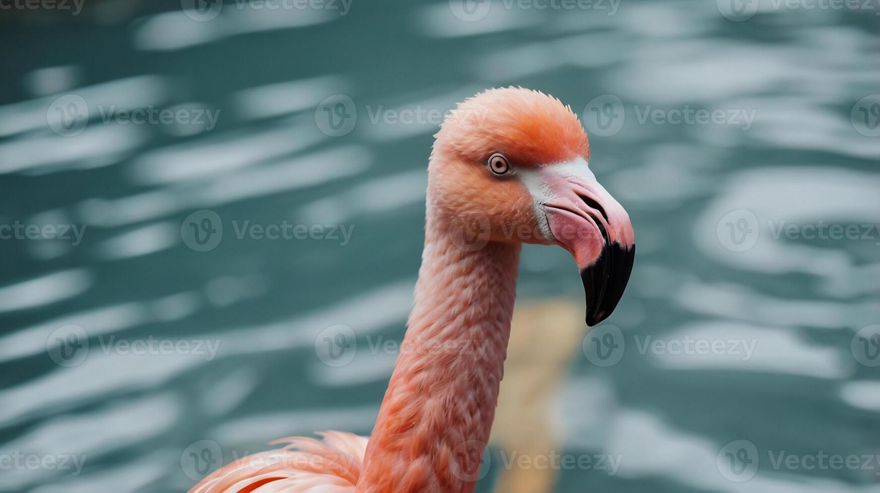 A close up of a flamingo in the water photo