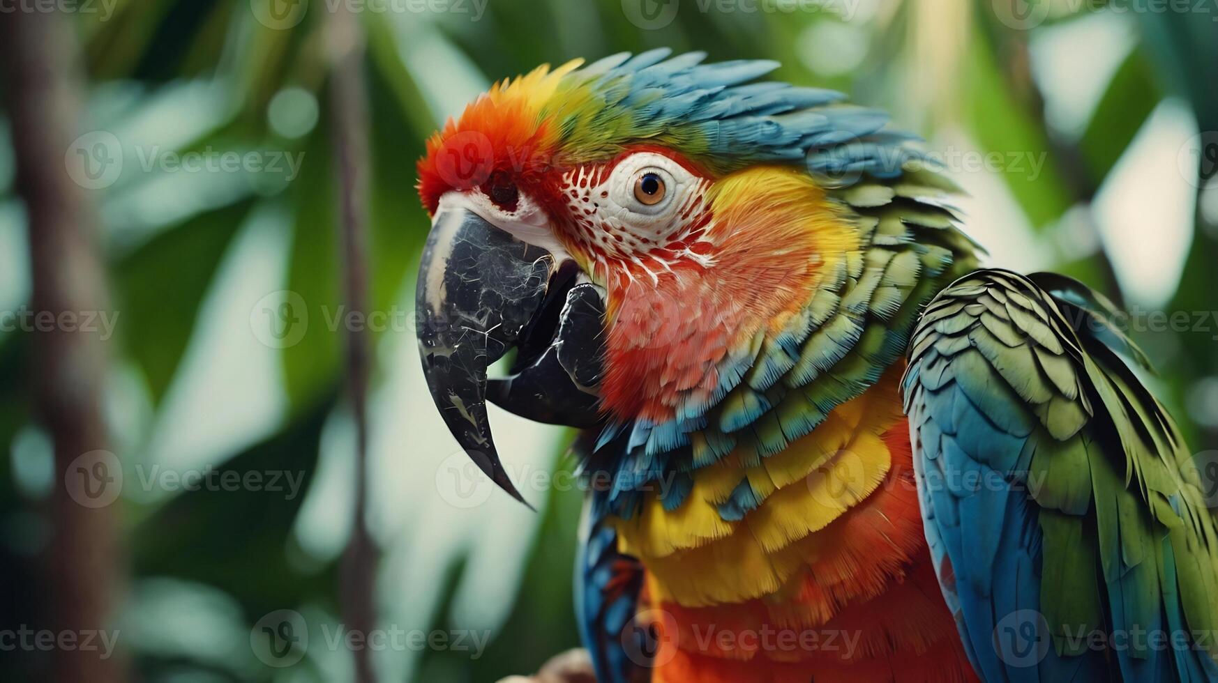 A colorful parrot is sitting on a branch photo