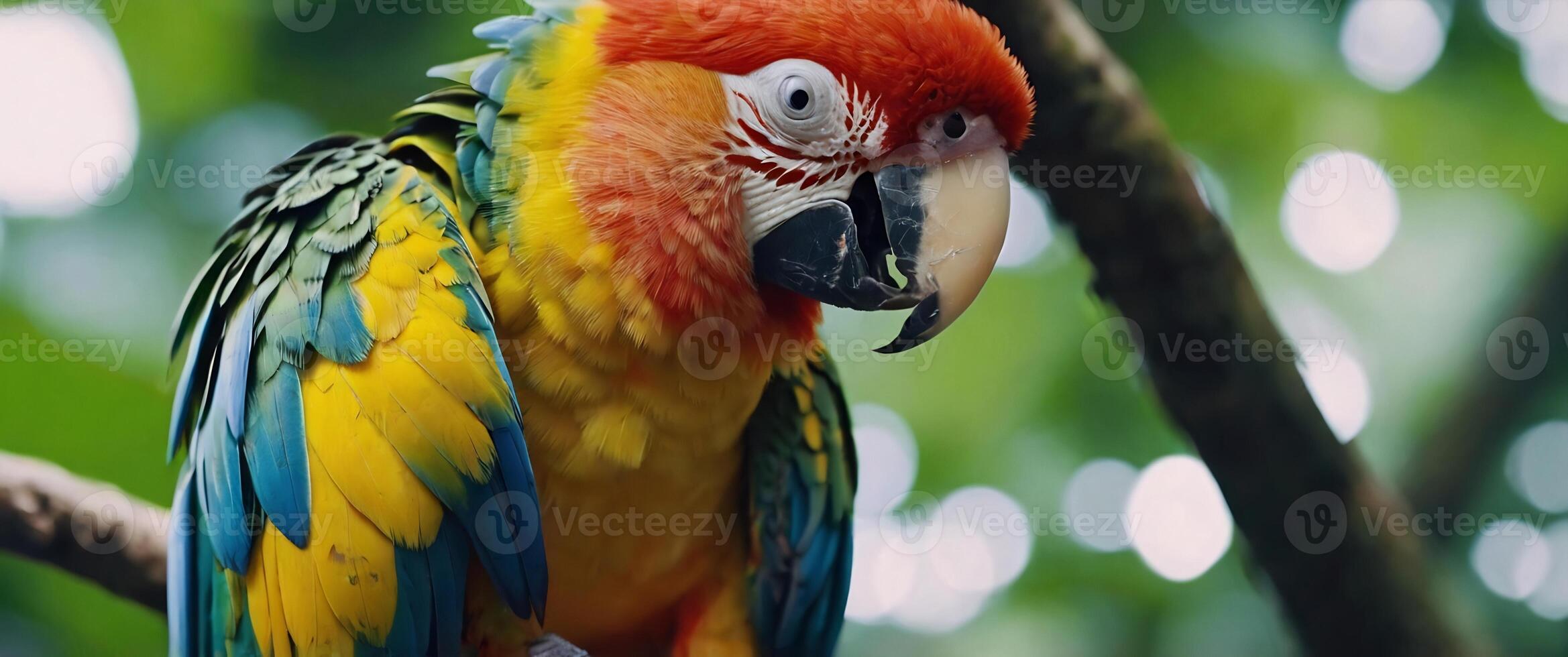 A colorful parrot is perched on a branch photo