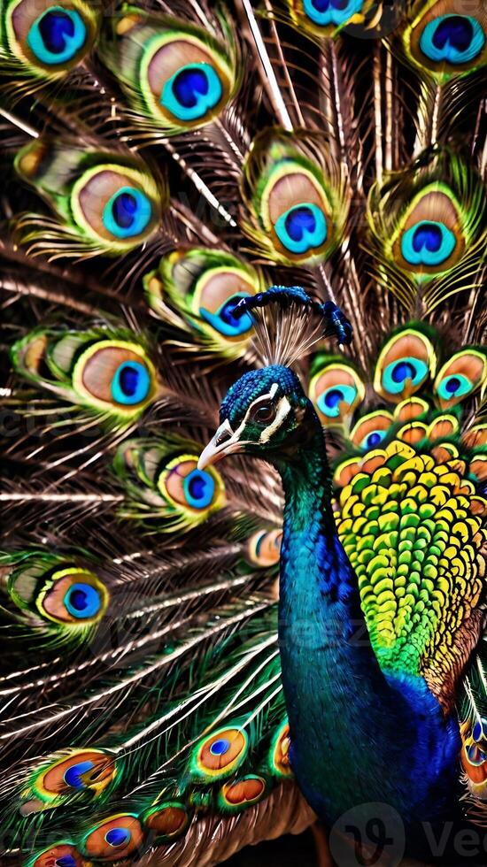 A peacock is showing off its feathers photo