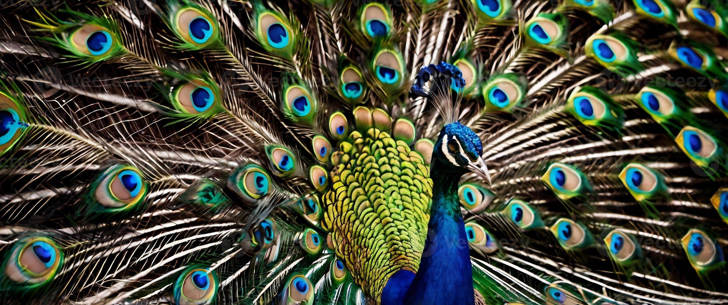 A peacock is displaying its feathers photo