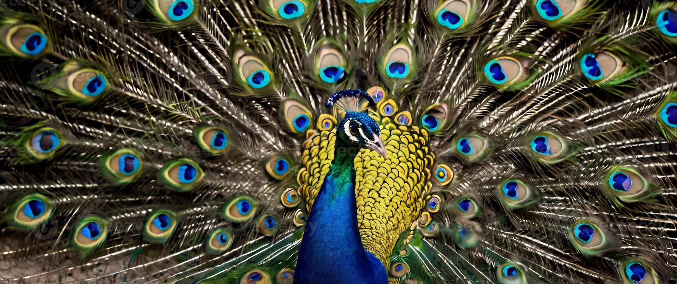 A peacock is displaying its feathers photo