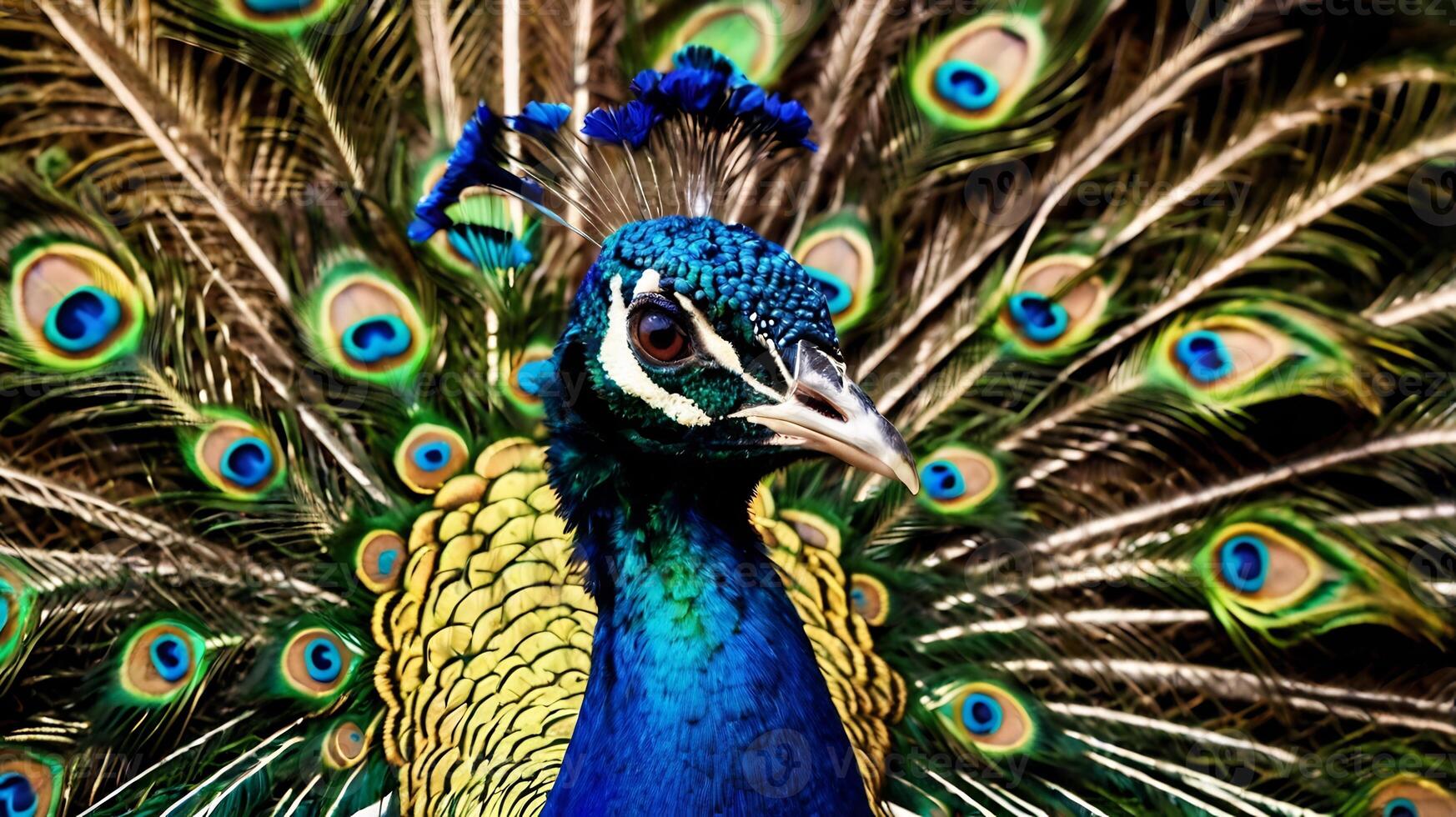A peacock with feathers on its head photo