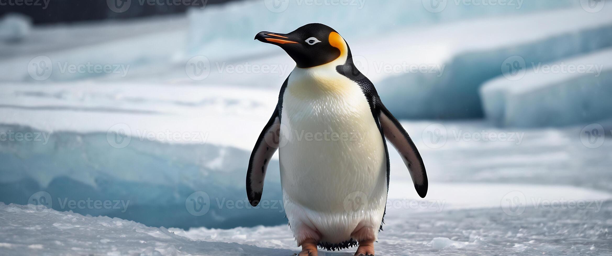 A penguin standing on an ice floe photo