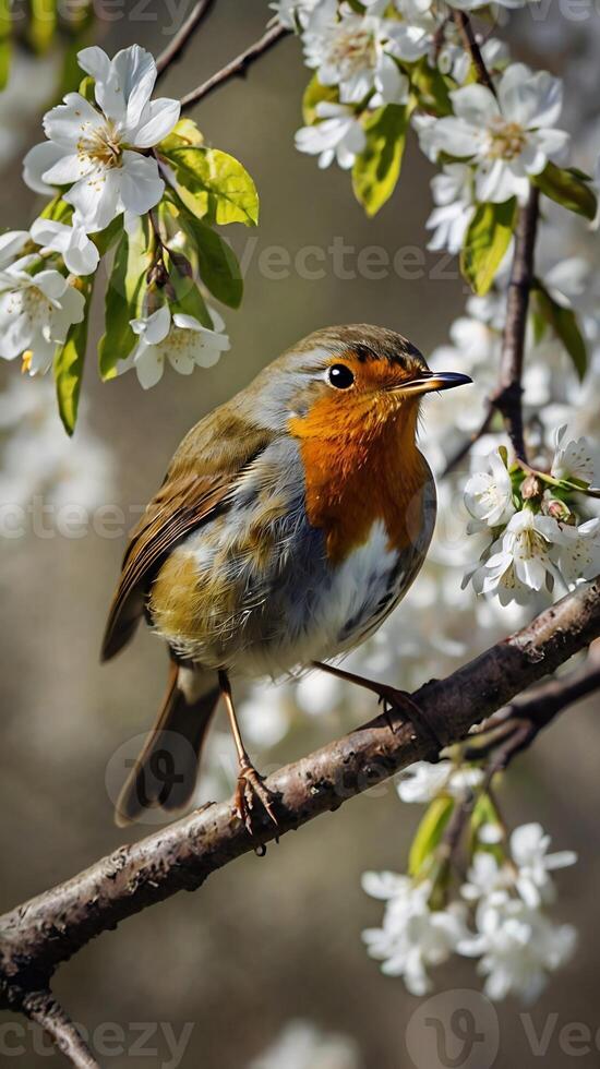 A bird is perched on a branch of a tree photo