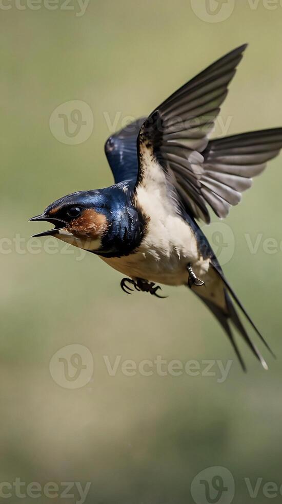 A bird flying in the air with its wings spread photo