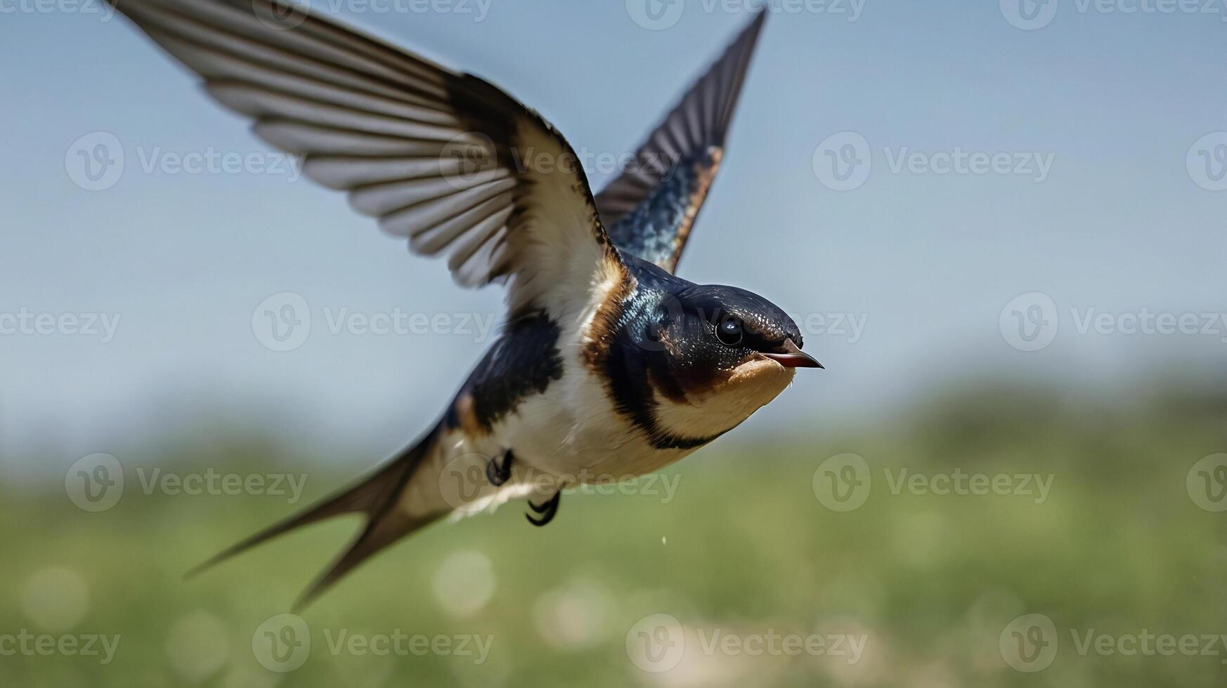 A bird flying in the air with its wings spread photo