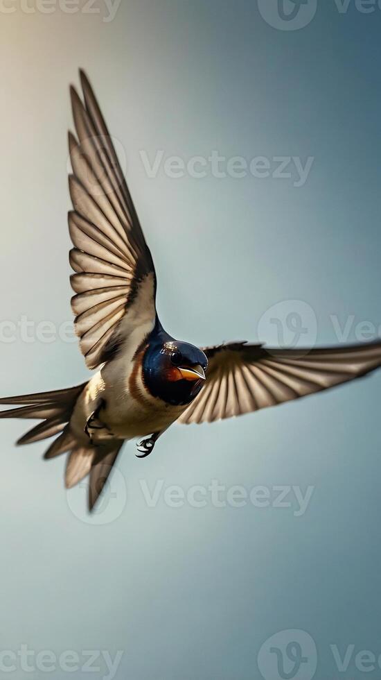 A bird flying in the sky with its wings spread photo