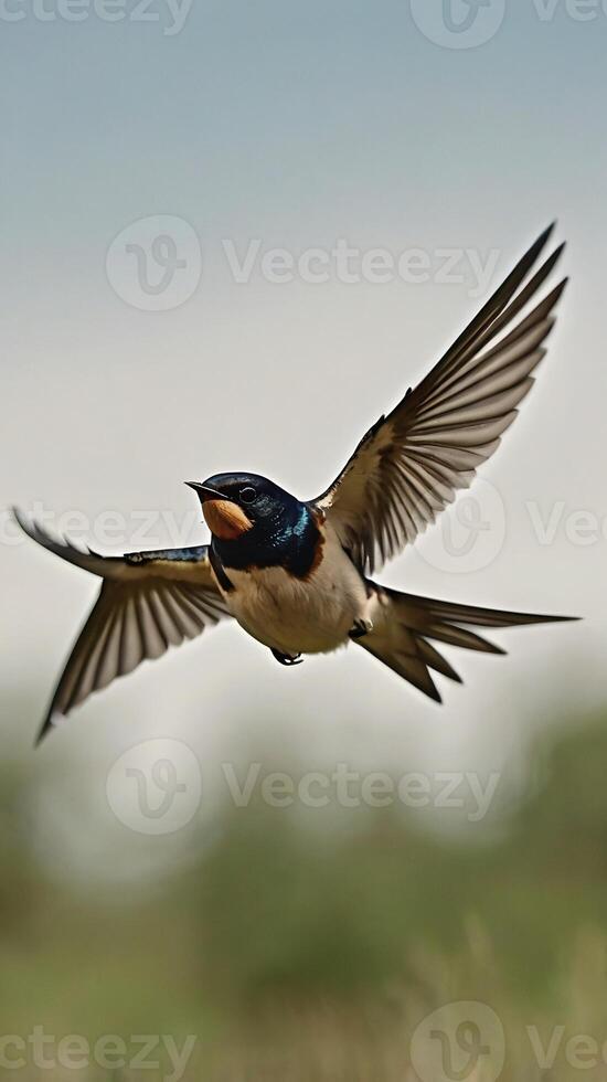 A bird flying in the air with its wings spread photo