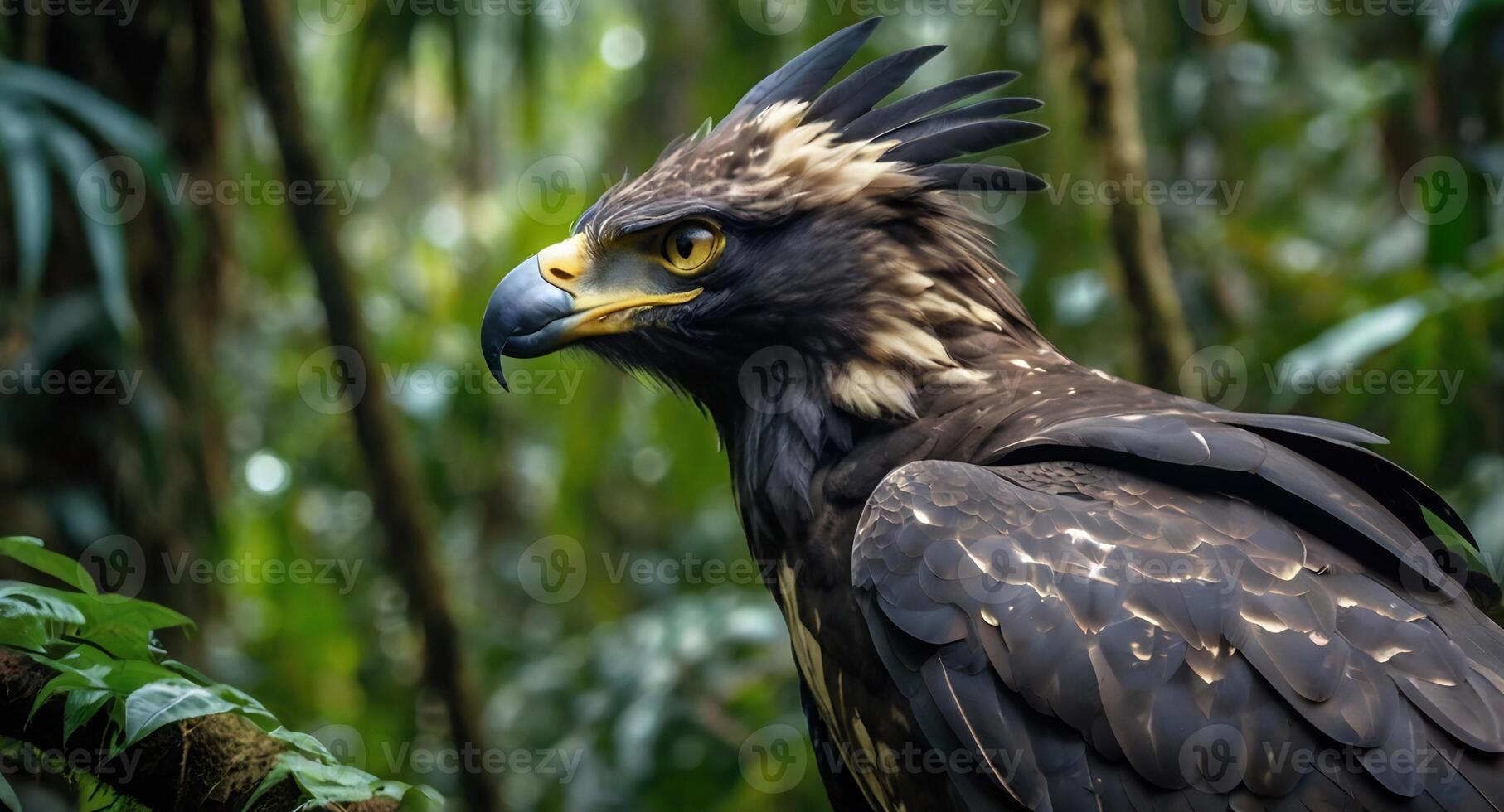 An eagle is sitting on a branch in the jungle photo