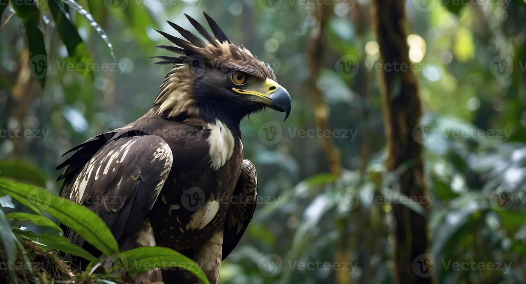 An eagle is sitting on a branch in the jungle photo