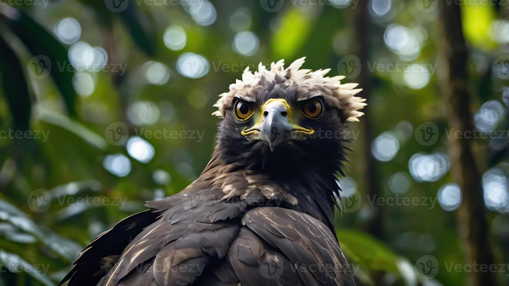 A close up of an eagle with a yellow beak photo